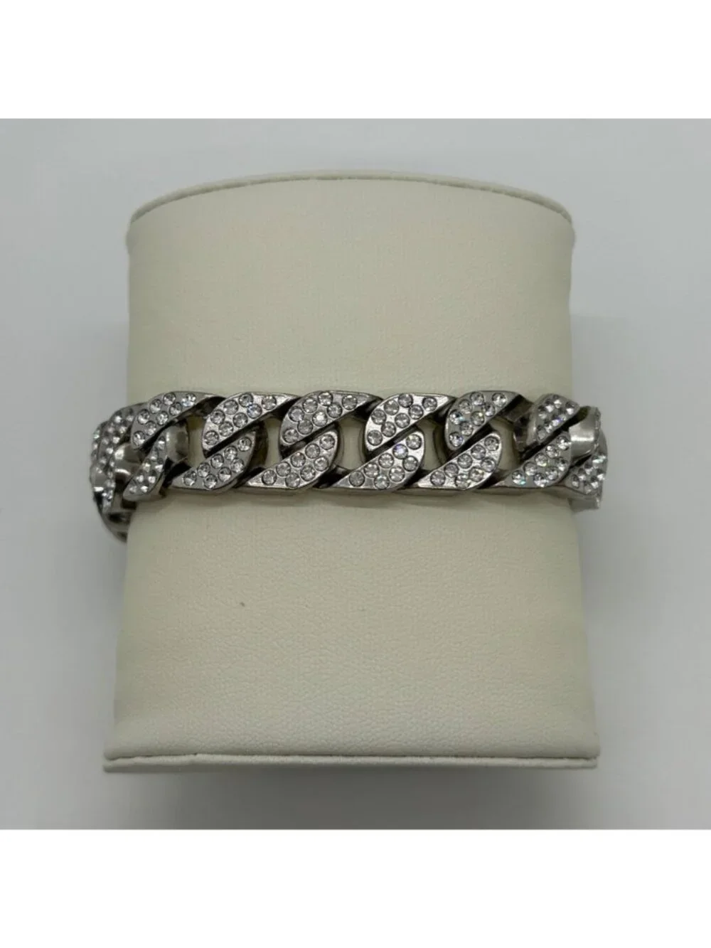 Iced Out Miami Cuban Link Bracelet Mens Hip Hop Bling Silver Tone Pave 7.5 inch
